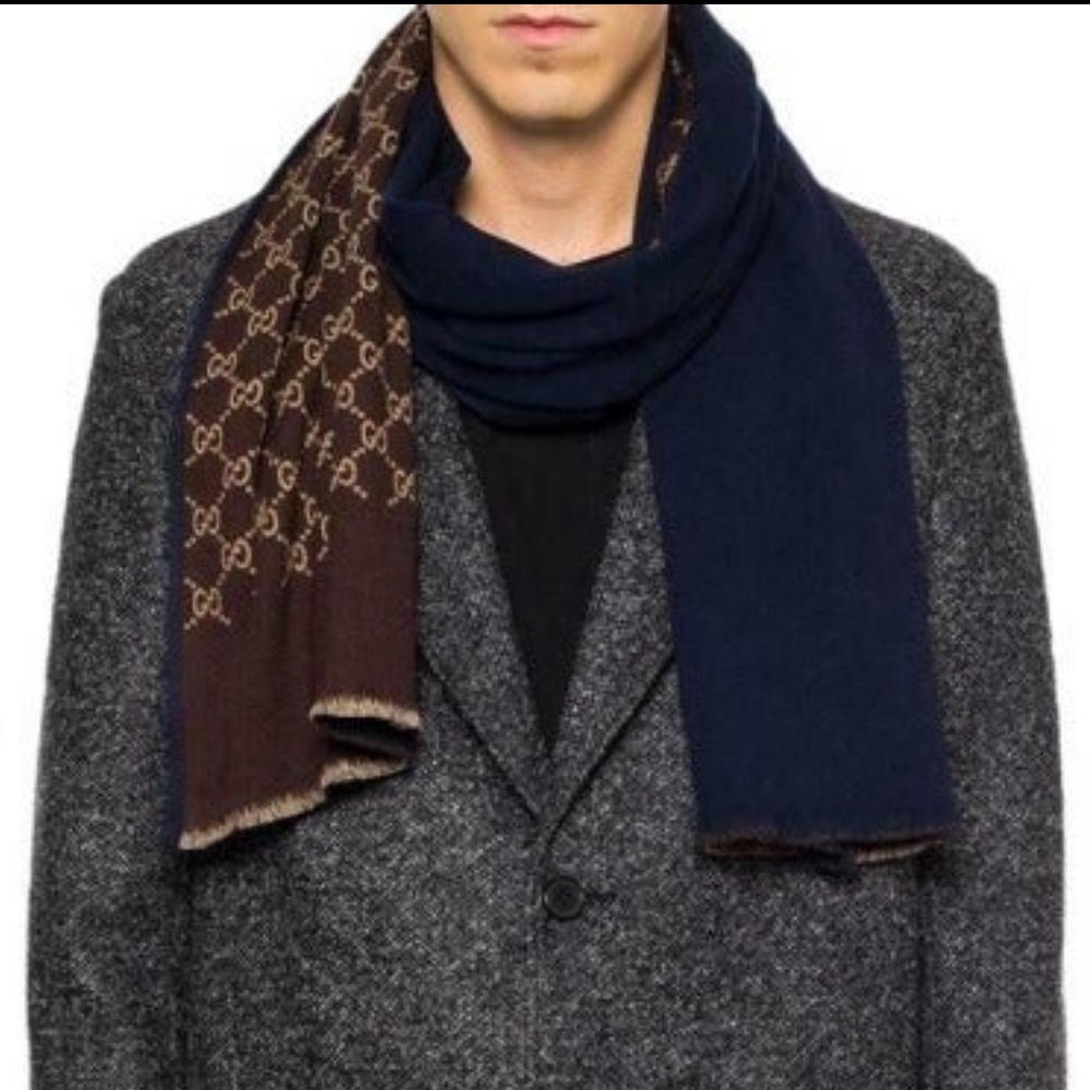 Gucci Logo Simple Ripon Wool Silk Monogram Unisex Scarf/Wrap